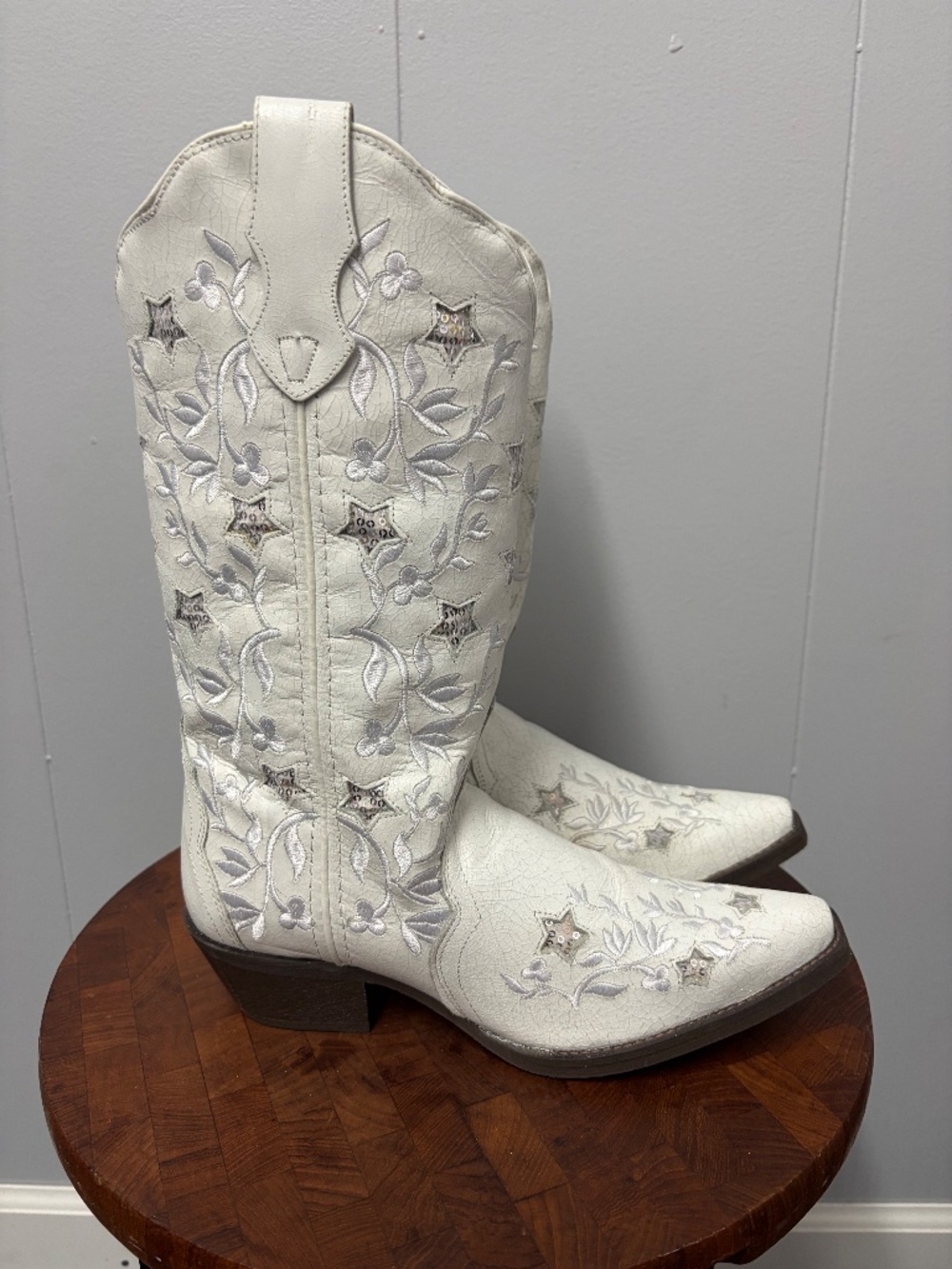 Laredo Women's Lucky Star White Western Boots Size 8.5 - Picture 4 of 9